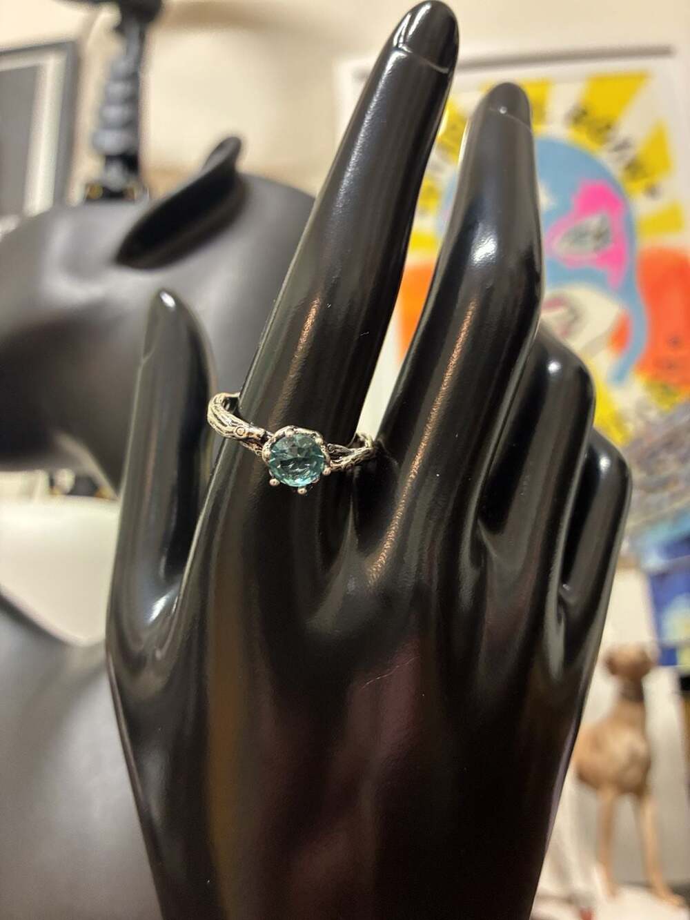 Sterling Silver Twig Design Solitaire Ring With Blue Topaz